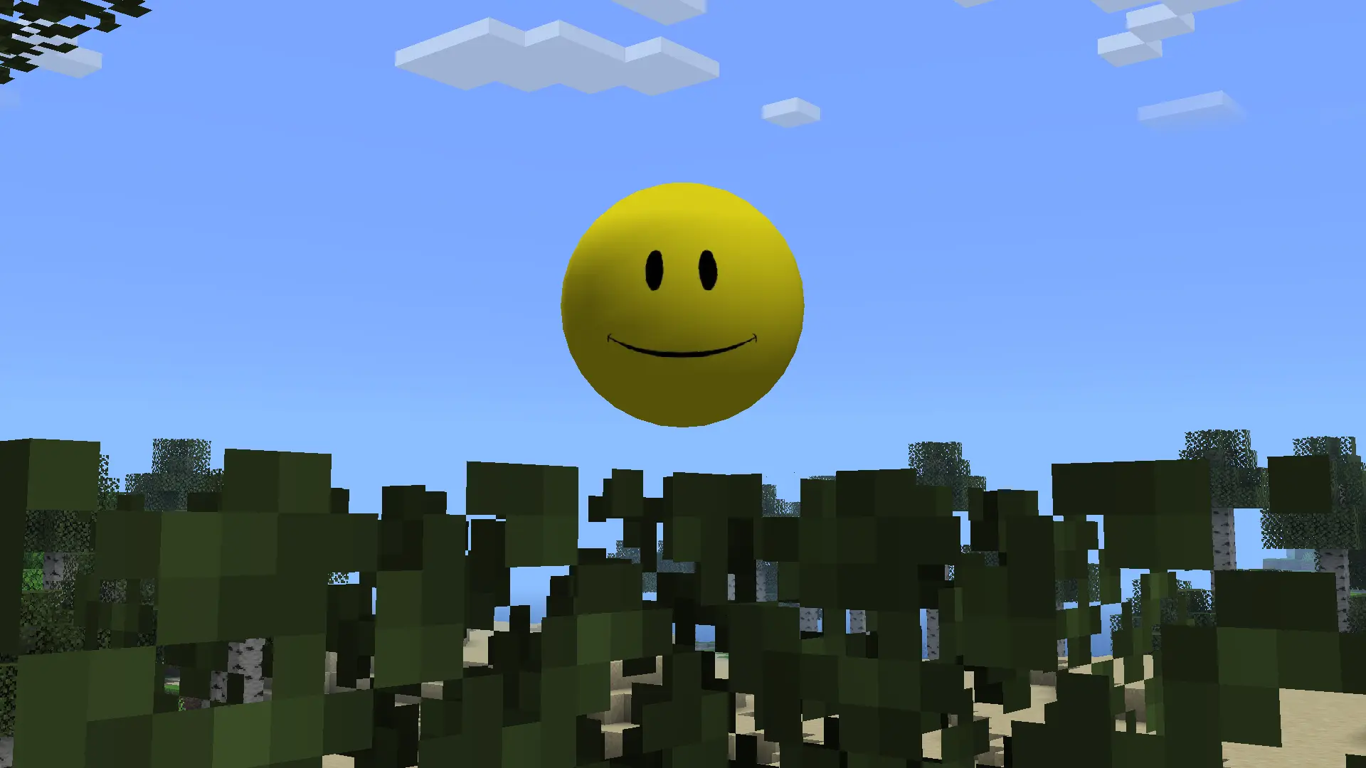 The yellow Verity JE character in a Minecraft forest from the official project gallery